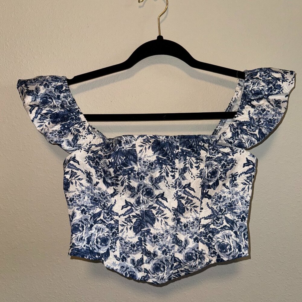 Denim feel Floral Corset Top